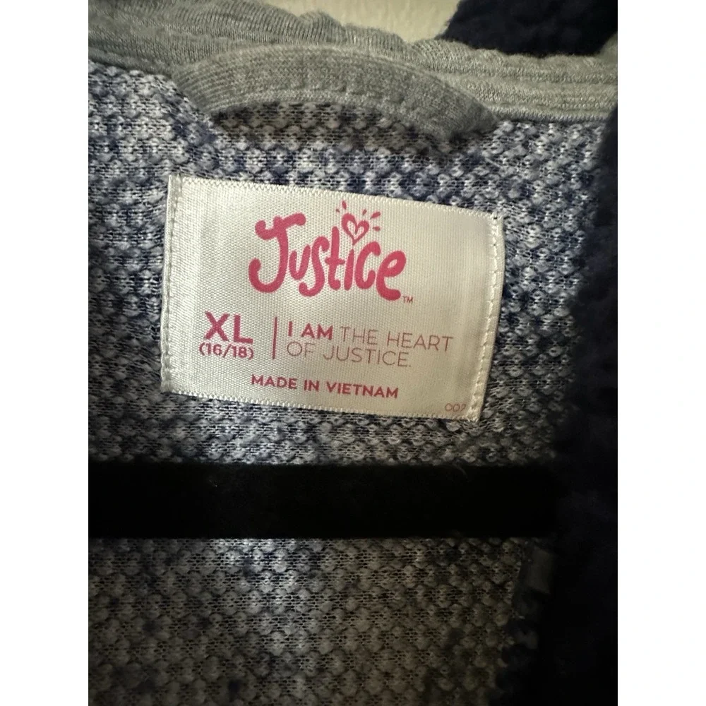 Justice Girls Sherpa Hoodie Blue‎ Size 16/18 Dip Dye Quarter Zip Pockets Logo